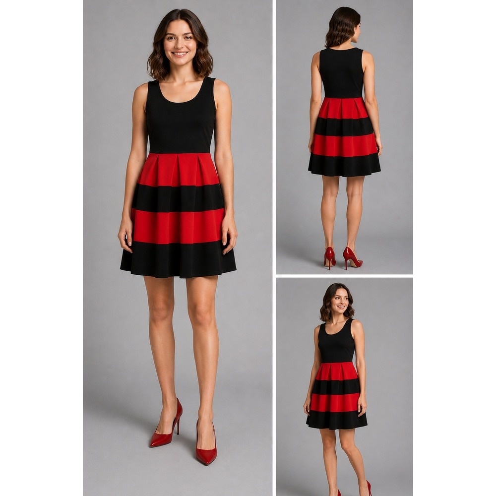 Crystal Doll Size 11 Black Red Striped Fit Flare Cowl Neck Party Dress